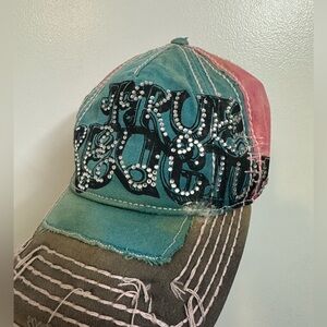 Y2K True Religion Distressed Cap Rhinestone